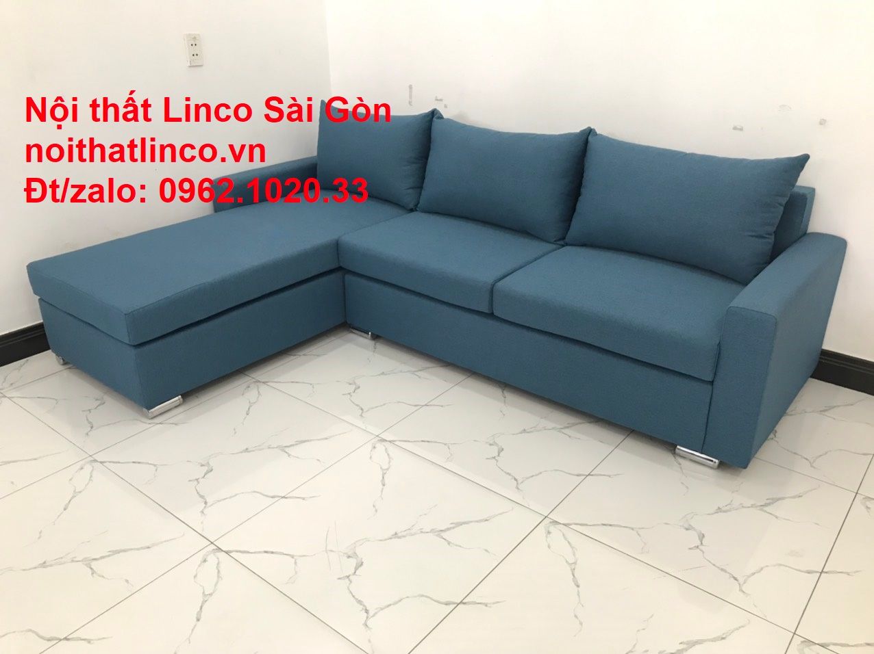  Bộ bàn ghế sofa góc L giá rẻ | Ghế sofa góc xanh dương nước biển đẹp | Nội thất Linco Sài Gòn 