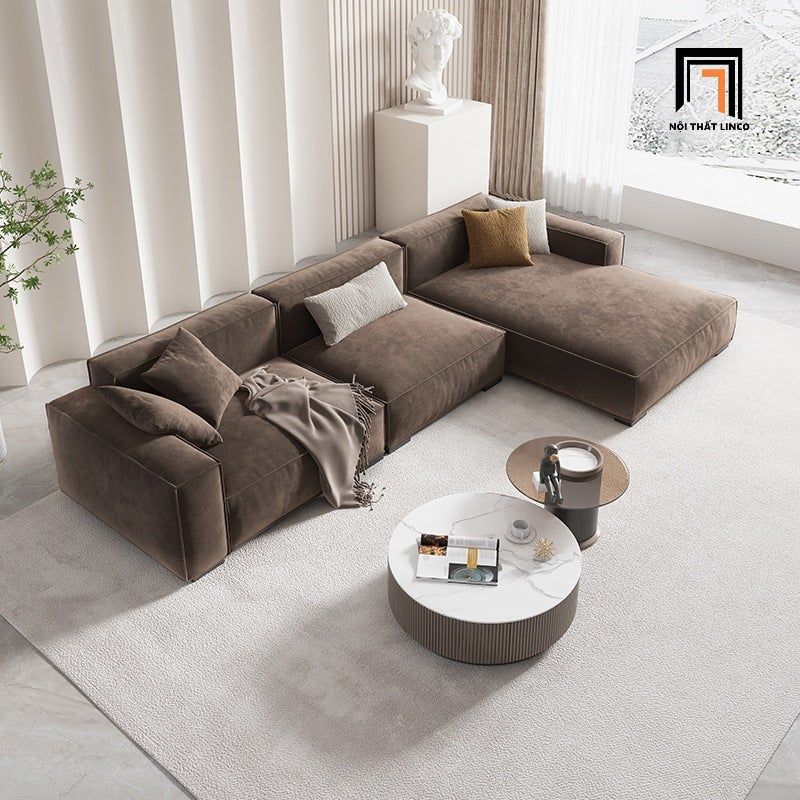  Ghế sofa băng vải nỉ màu nâu đậm BT261 Plainview dài 2m4 