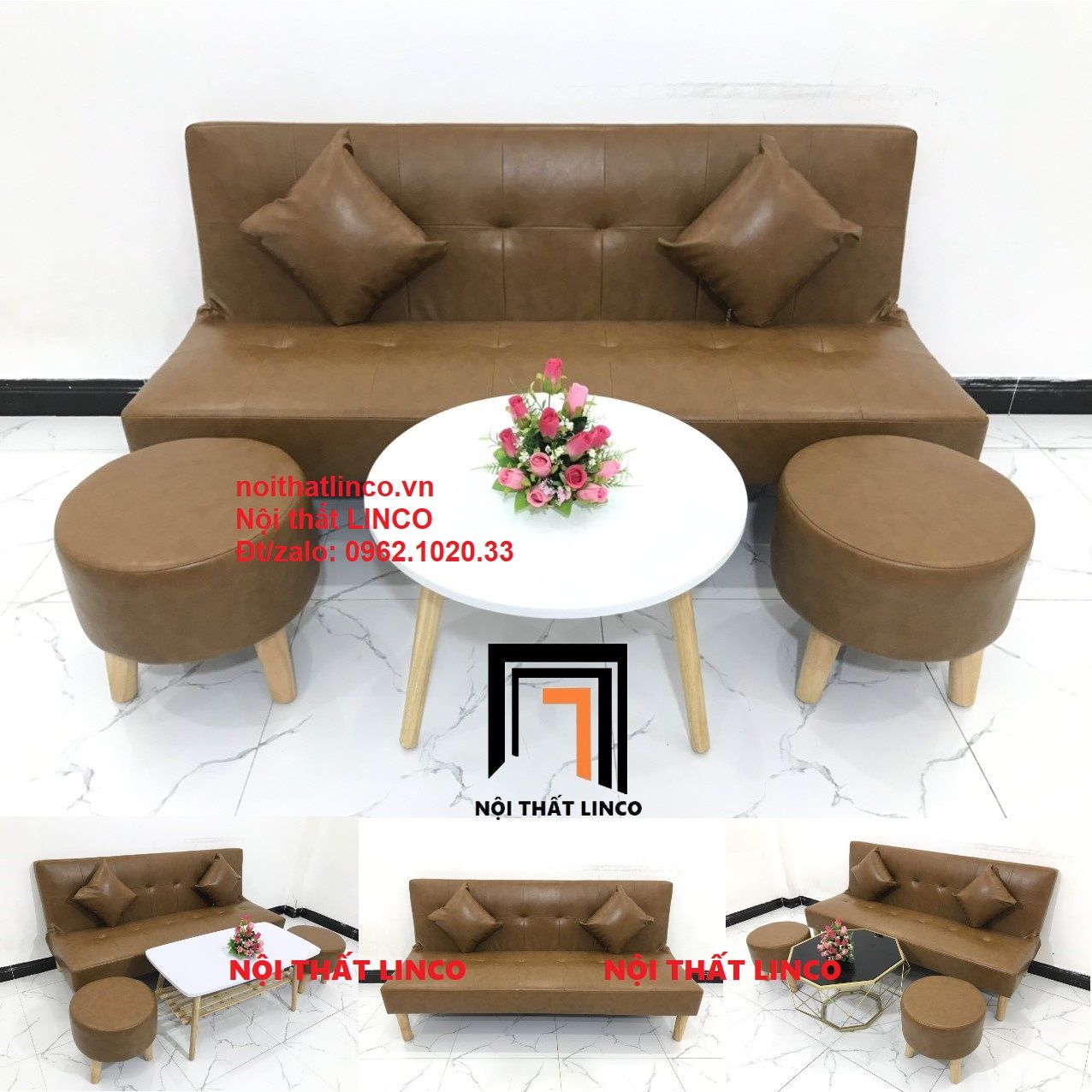  Bộ ghế sofa giường đa năng SFG dài 1m7 simili giả da màu da bò 