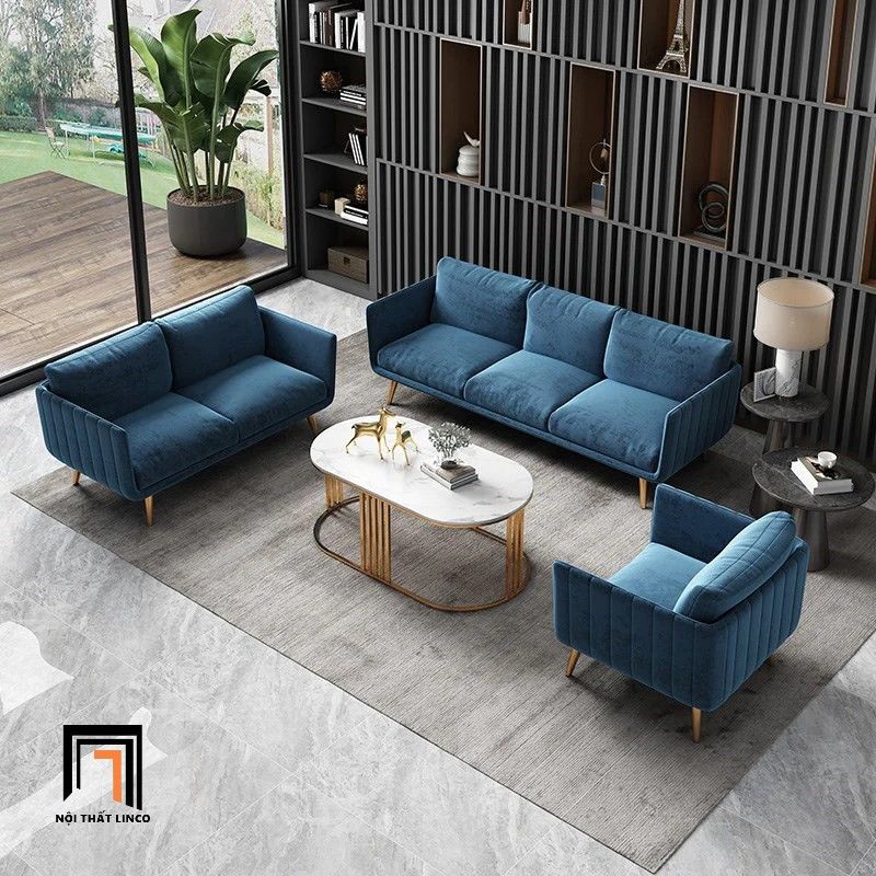  Bộ ghế sofa phòng khách cao cấp KT111 Genlis xám đen vải nhung 