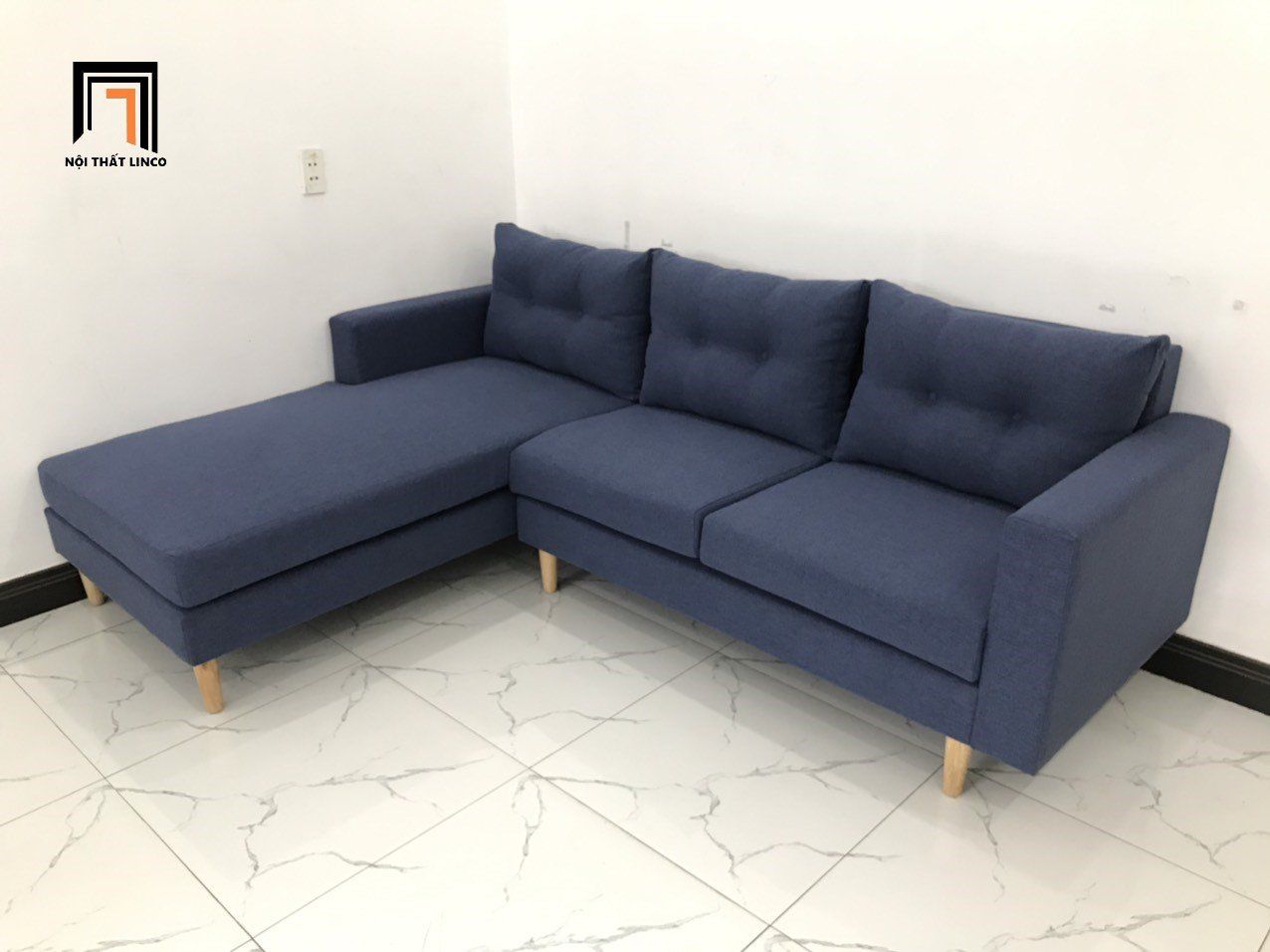  Bộ bàn ghế sofa góc L dài 2m2 x 1m6 nhỏ giá rẻ xanh dương đen 