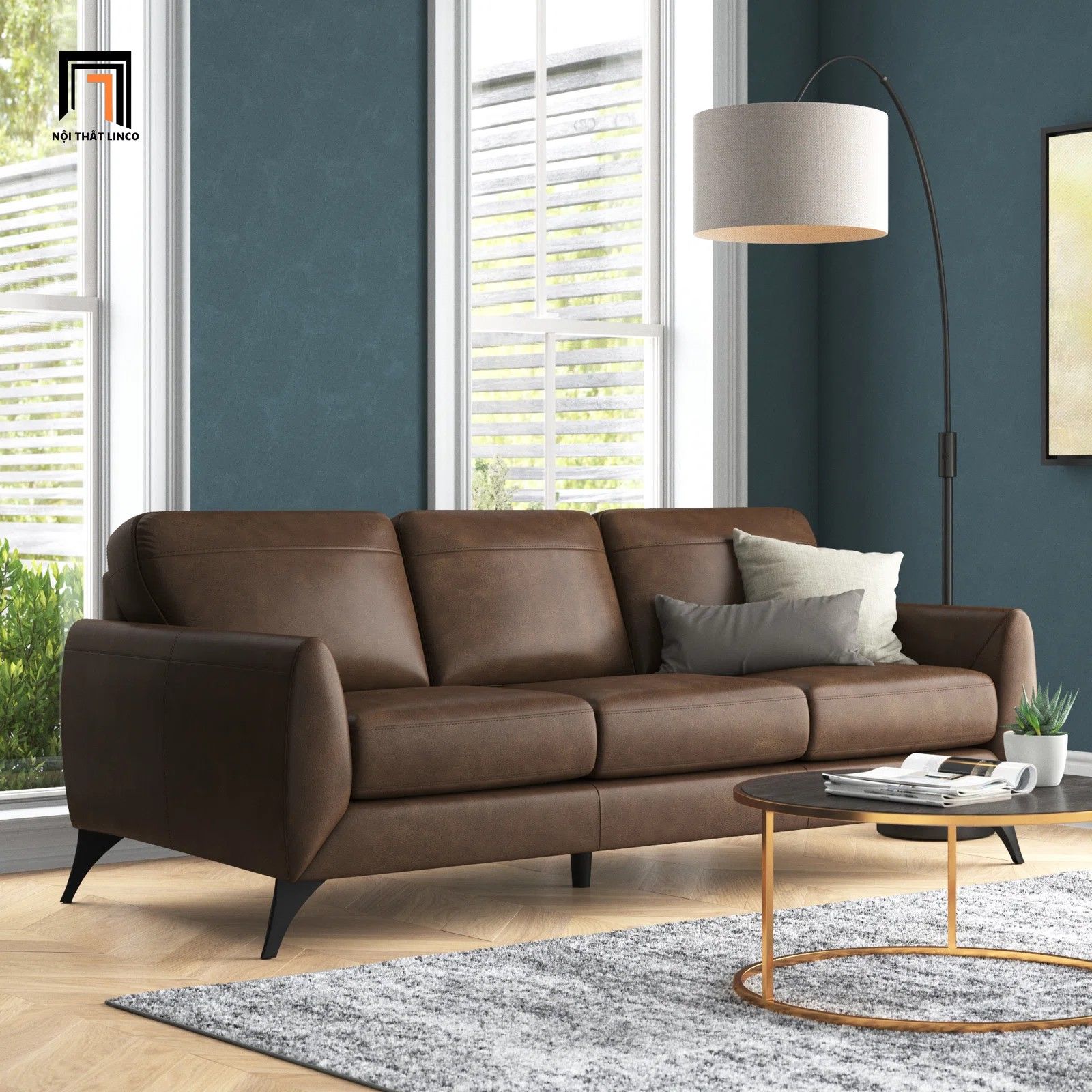  Ghế sofa băng da Pu BT169 Ahmara 2m nâu cafe 