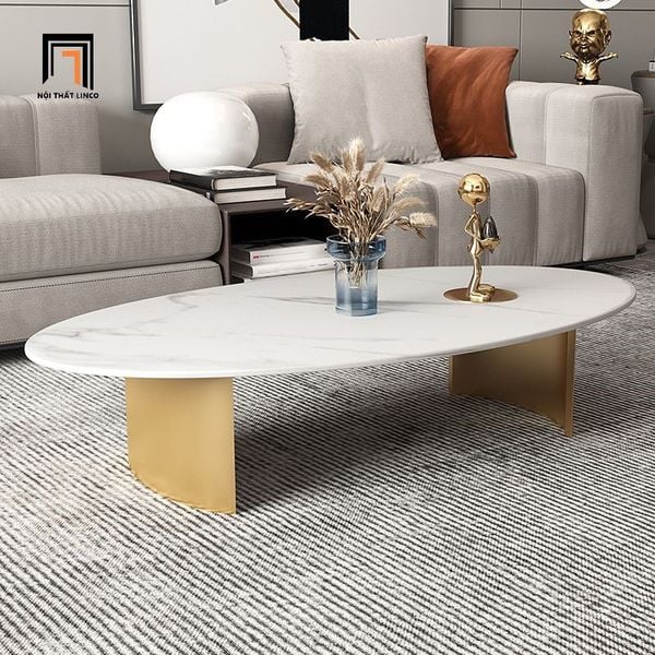 bàn sofa hình oval mặt đá đen 1m x 60