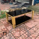  Bàn trà chữ nhật giá rẻ BTPK16 Akoka 1m x 50 kính đen 2 tầng 