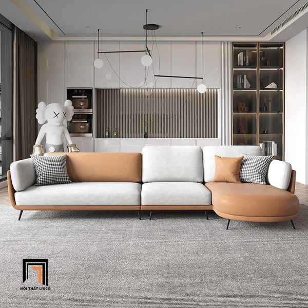 bộ ghế sofa góc l da pu phối màu