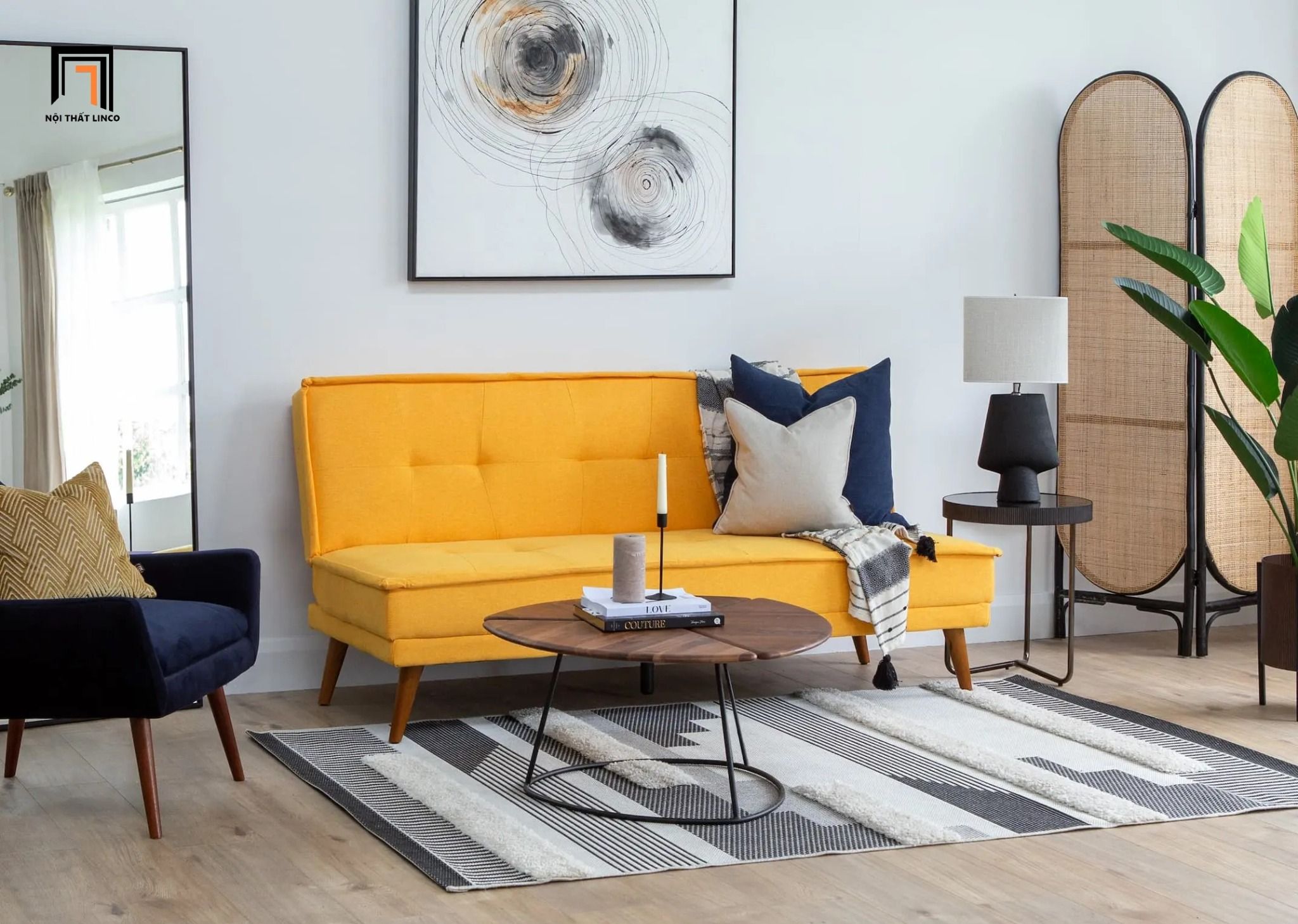  Ghế sofa giường thông minh GB40 Seattle 1m8 vải nỉ màu vàng 