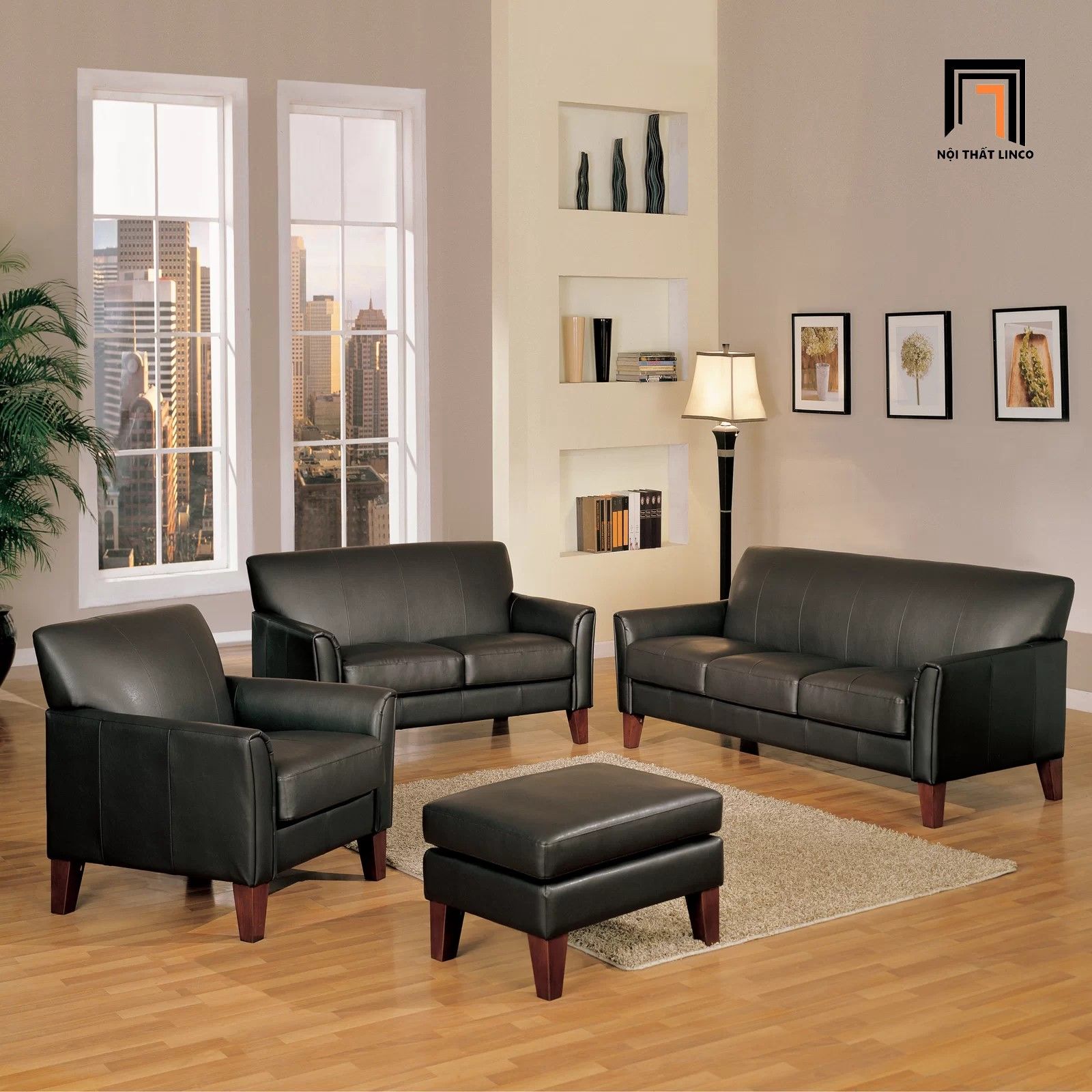  Ghế sofa đơn bọc da công nghiệp DT63 Abarca màu đen 