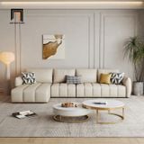  Set ghế sofa nệm chia múi KT134 Sikkeh da giả trắng kem đẹp 