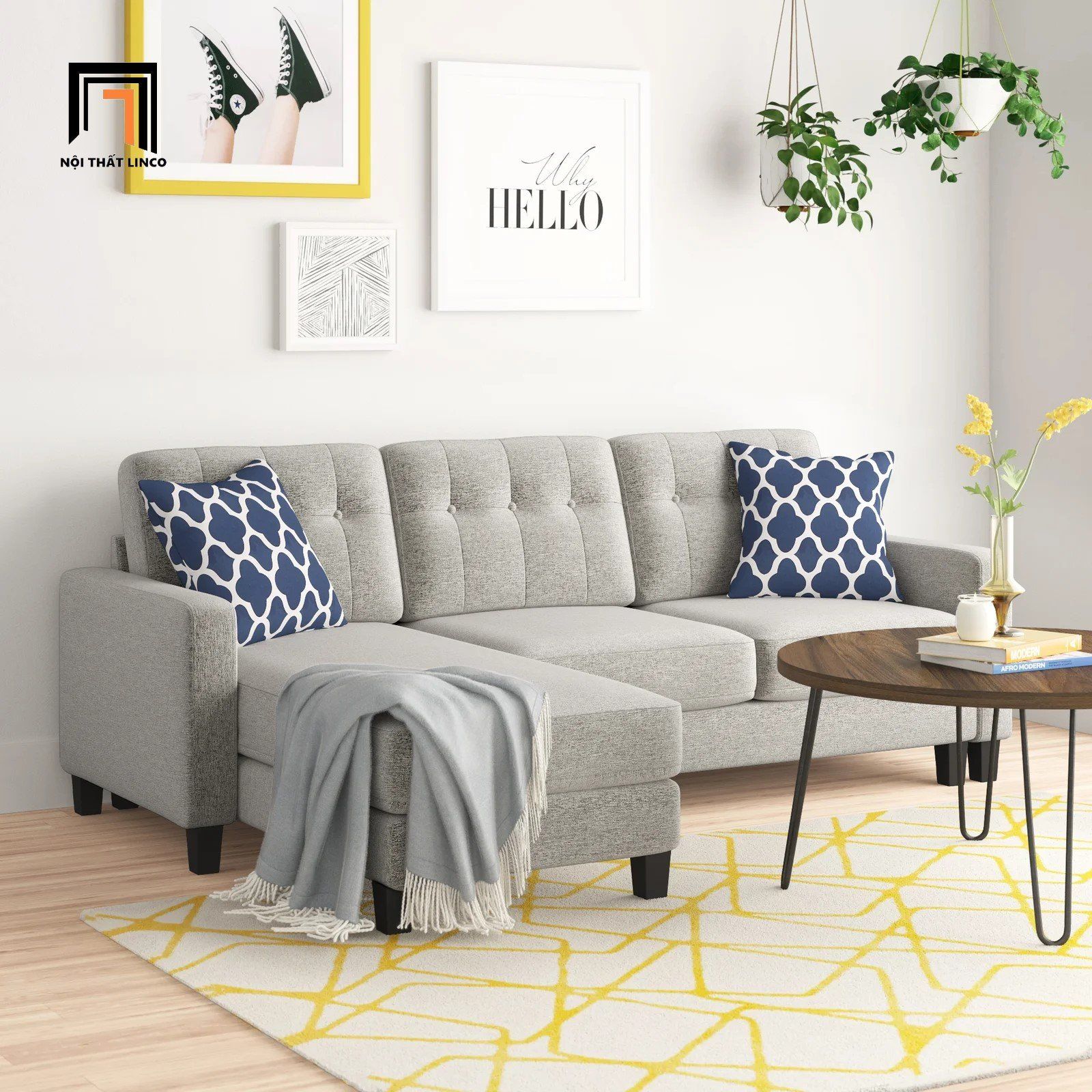  Ghế sofa góc L GT7 Yadira 2m2 x 1m6 vải mềm phòng khách gia đình 