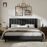  Giường ngủ vải nhung màu xanh lá GN21 Will đầu giường chia múi 