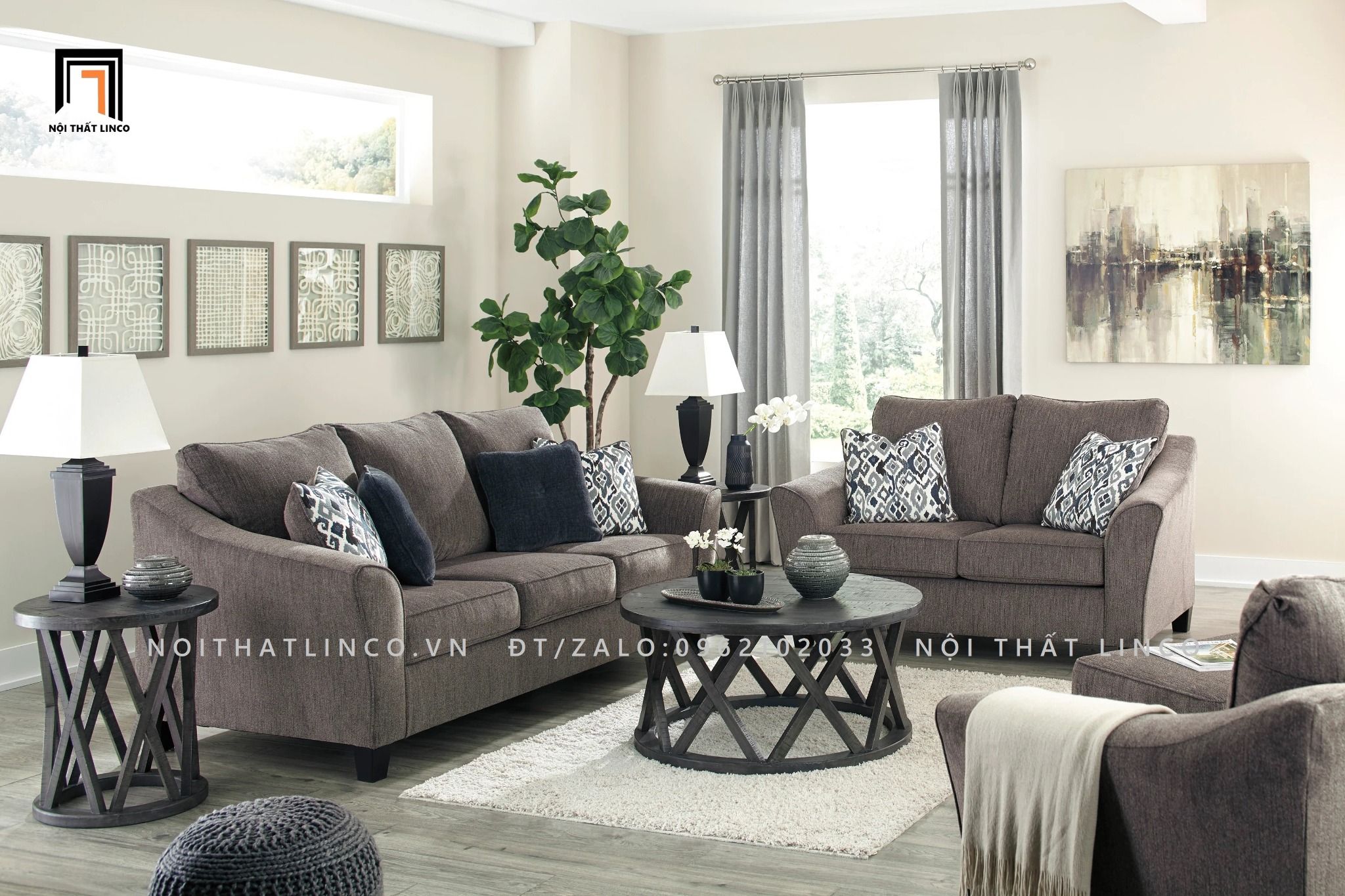  Set ghế sofa giá rẻ KT41 Presta màu xám lông chuột 