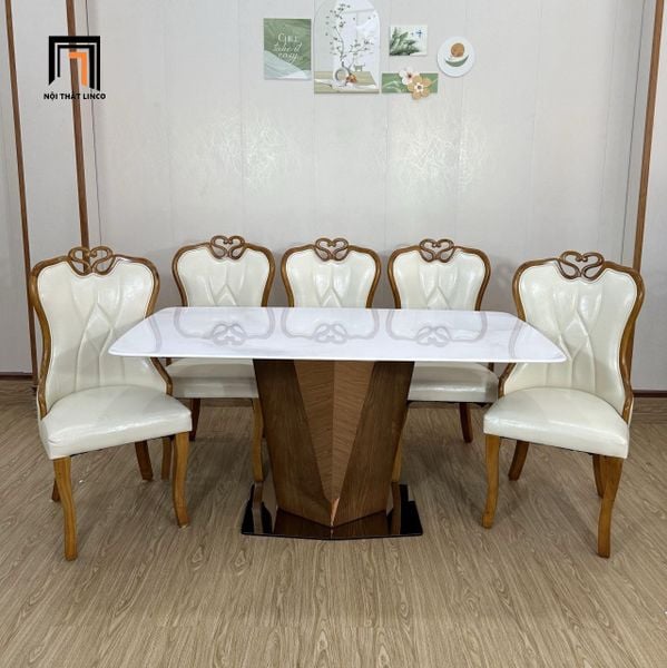 bàn ăn 6 ghế mặt đá 1m6 sang trọng