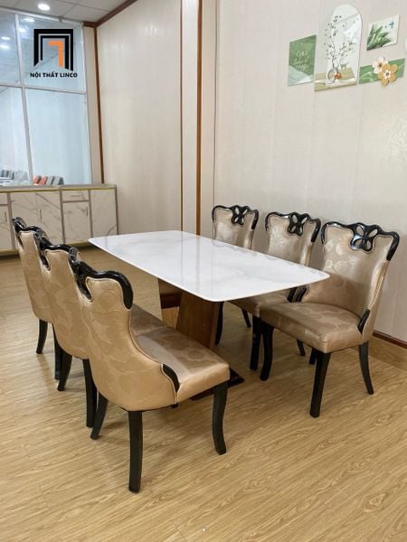 bộ bàn ăn 6 người ghế bọc da giả