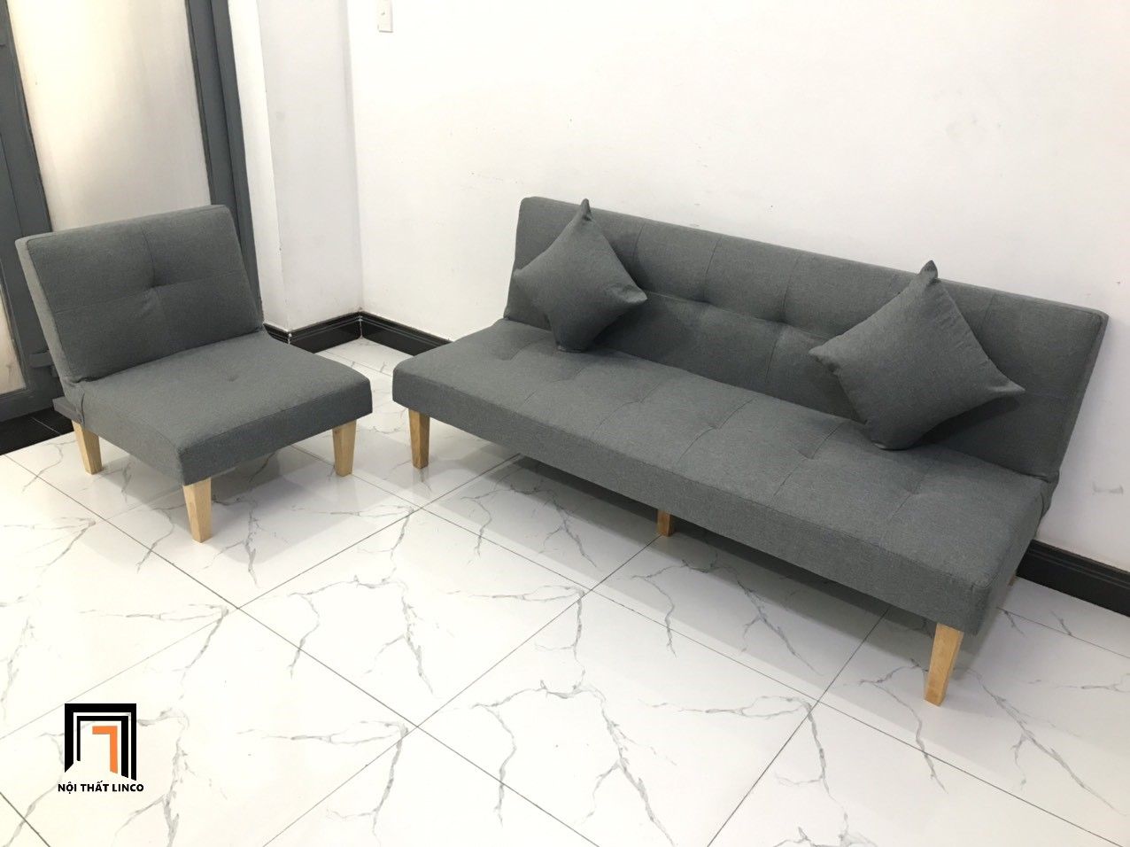  Bộ ghế sofa giường phòng khách nhỏ NS01 màu xám lông chuột 