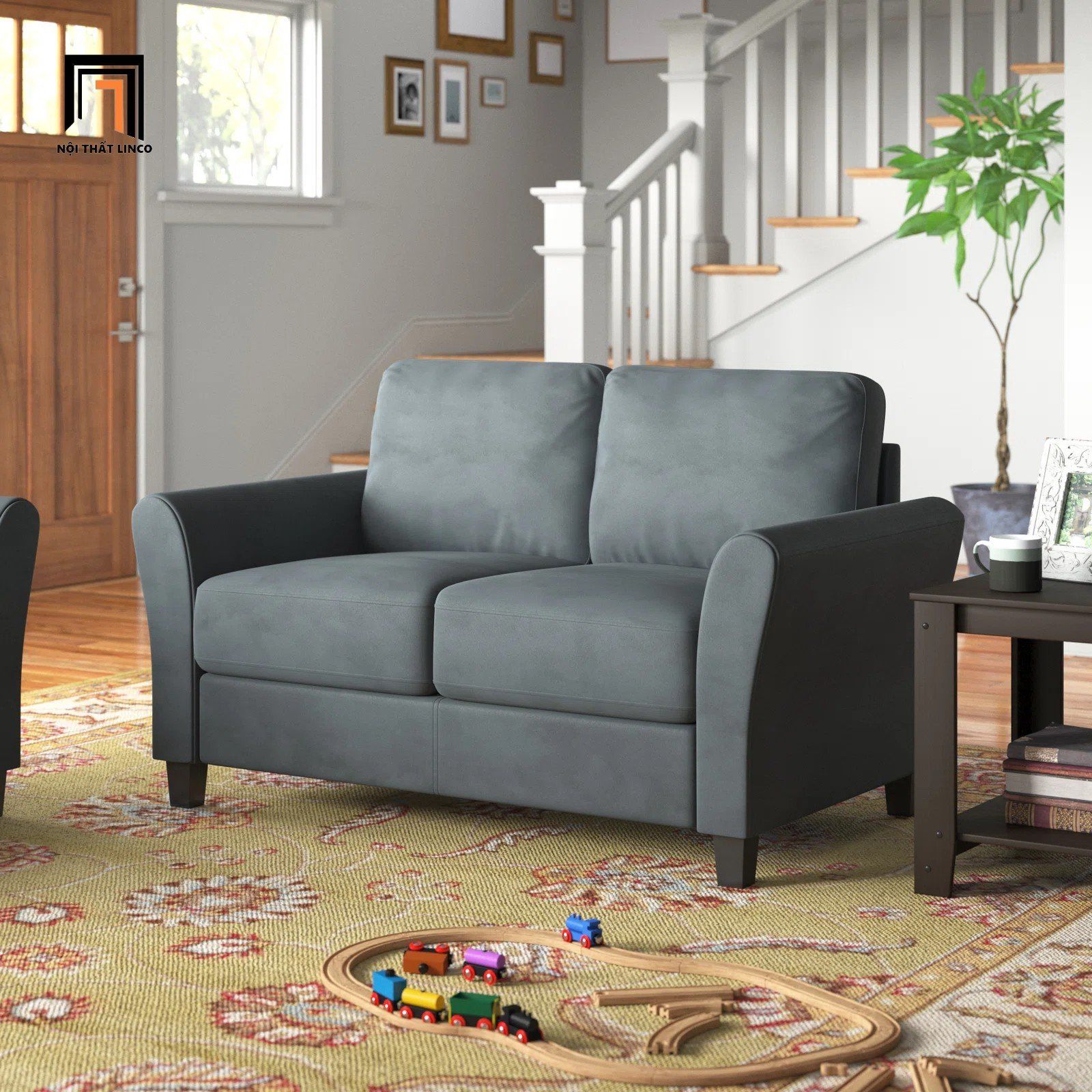  Ghế sofa băng nhỏ gọn BT205 Caniah 1m3 giá rẻ màu xám đen 