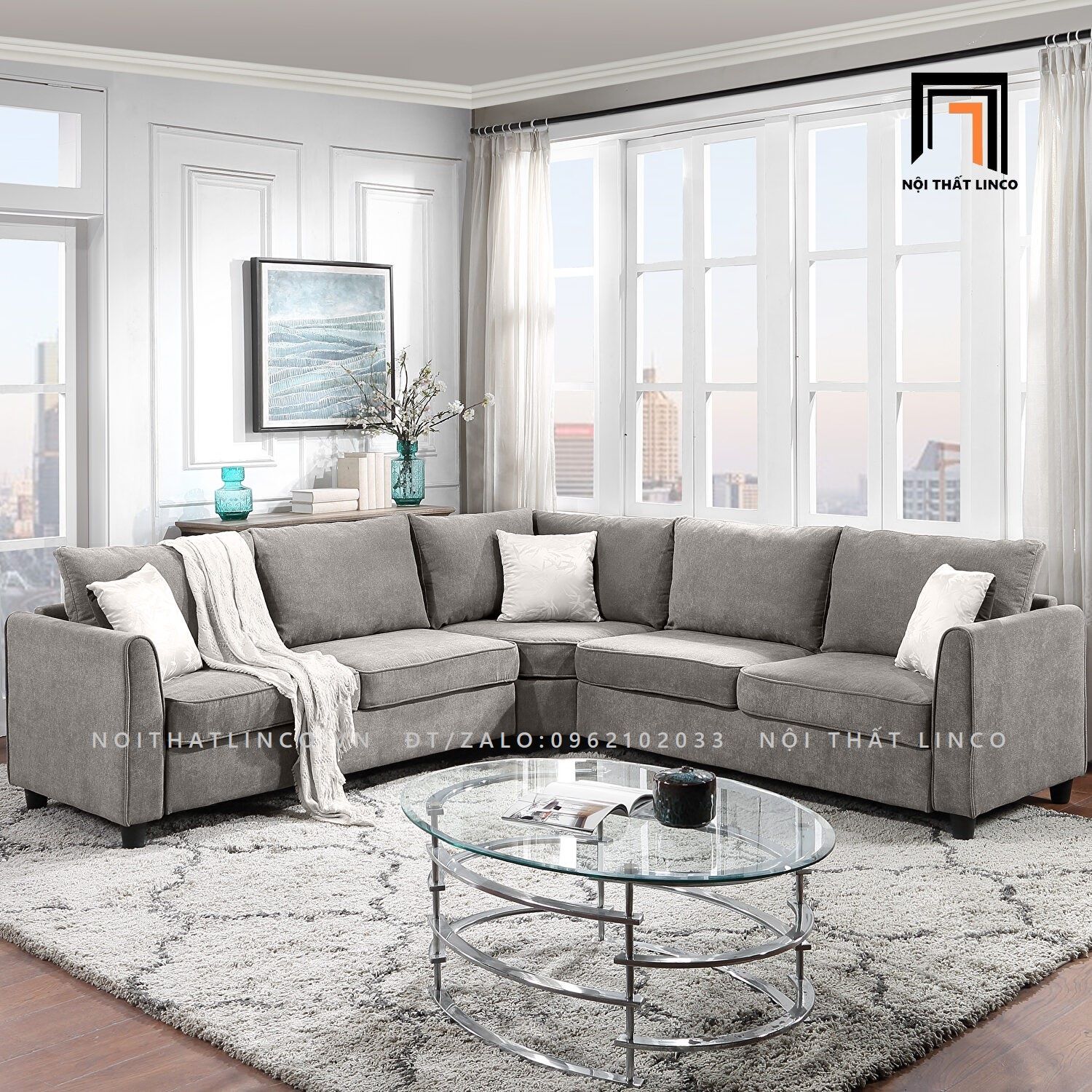  Bộ ghế sofa phòng khách 2m2 x 2m2 GT74 Lakin sang trọng 