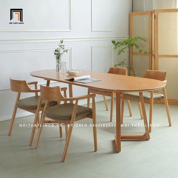 bộ bàn ăn gỗ hình oval giá rẻ