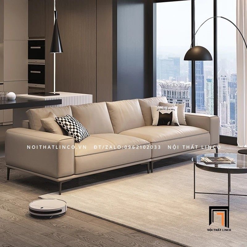  Ghế sofa băng dài 2m4 BT75 Camasu da công nghiệp trắng kem 