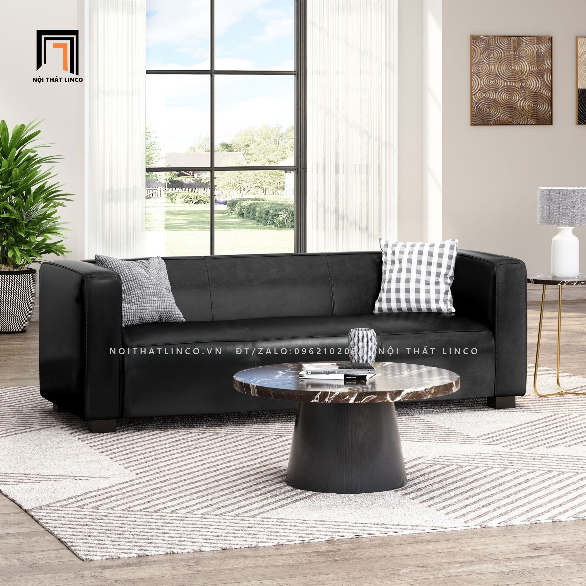  Sofa băng da simili màu đen BT132 Goyette 2m cho công sở 