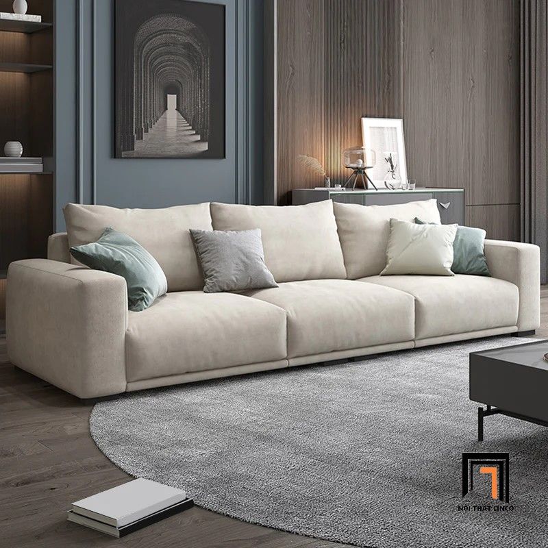  Ghế sofa băng vải nhung xám trắng BT252 Omaha 2m nhỏ gọn 