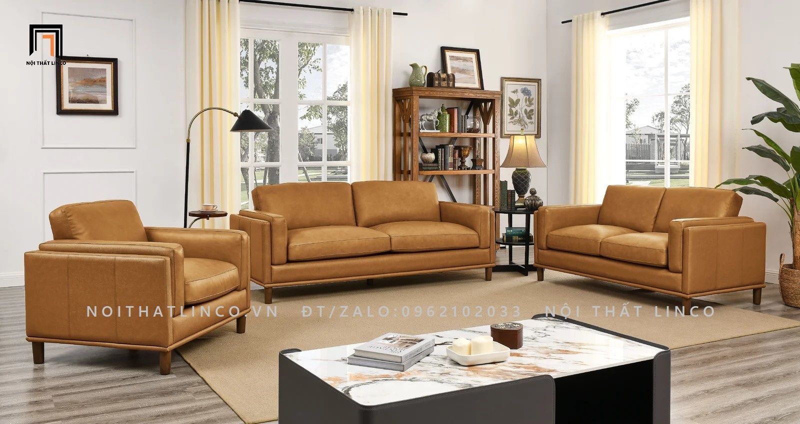  Bộ ghế sofa phòng khách KT35 Kassy da simili màu da bò 