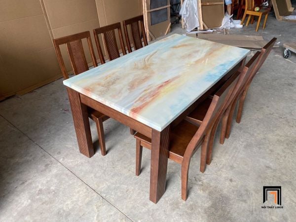 bộ bàn ăn chữ nhật 1m6 mặt đá