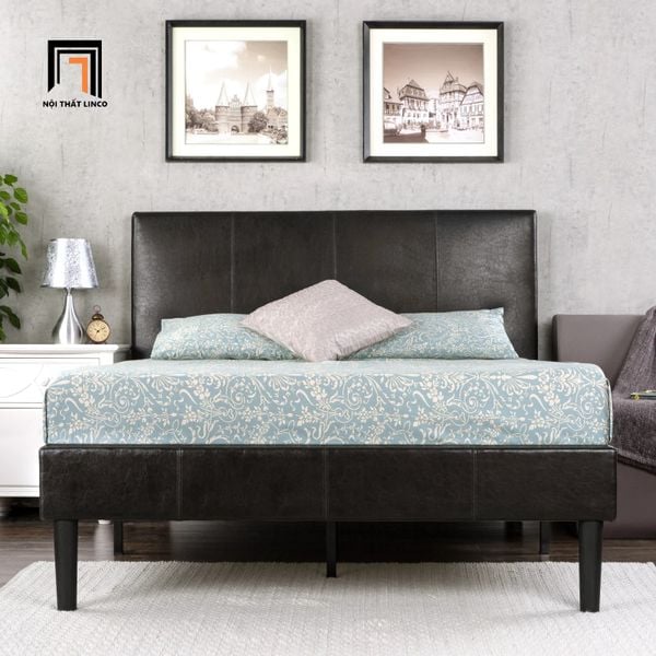  Giường ngủ bọc da Pu màu đen GN9 Clyde 1m6 x 2m sang trọng 