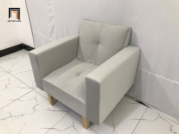 ghế sofa đơn xám trắng vải nhung