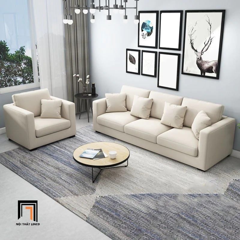  Bộ ghế sofa phòng khách gia đình giá rẻ KT91 Miller màu trắng kem 