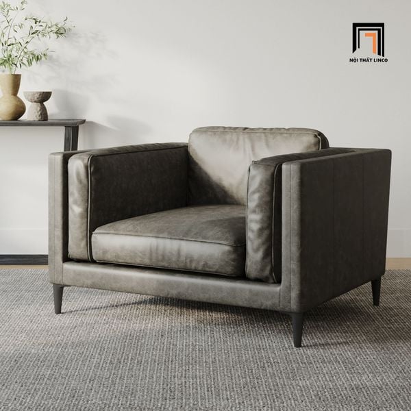 ghế sofa đơn da công nghiệp xám
