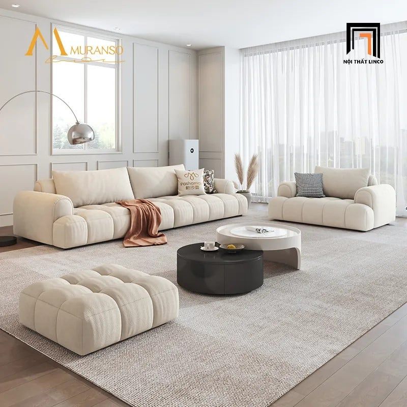  Ghế sofa văng nỉ màu trắng kem BT270 Muranso dài 2m4 giá rẻ 