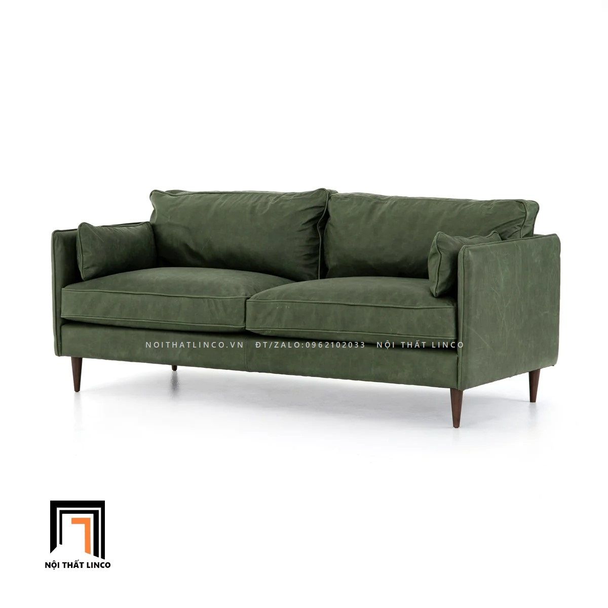  Sofa băng da giả màu xanh army BT130 Reese chân gỗ cao su 