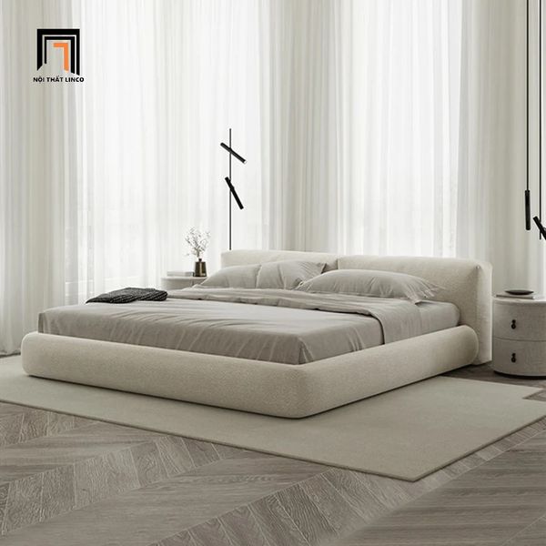 giường ngủ bọc nệm màu xám trắng