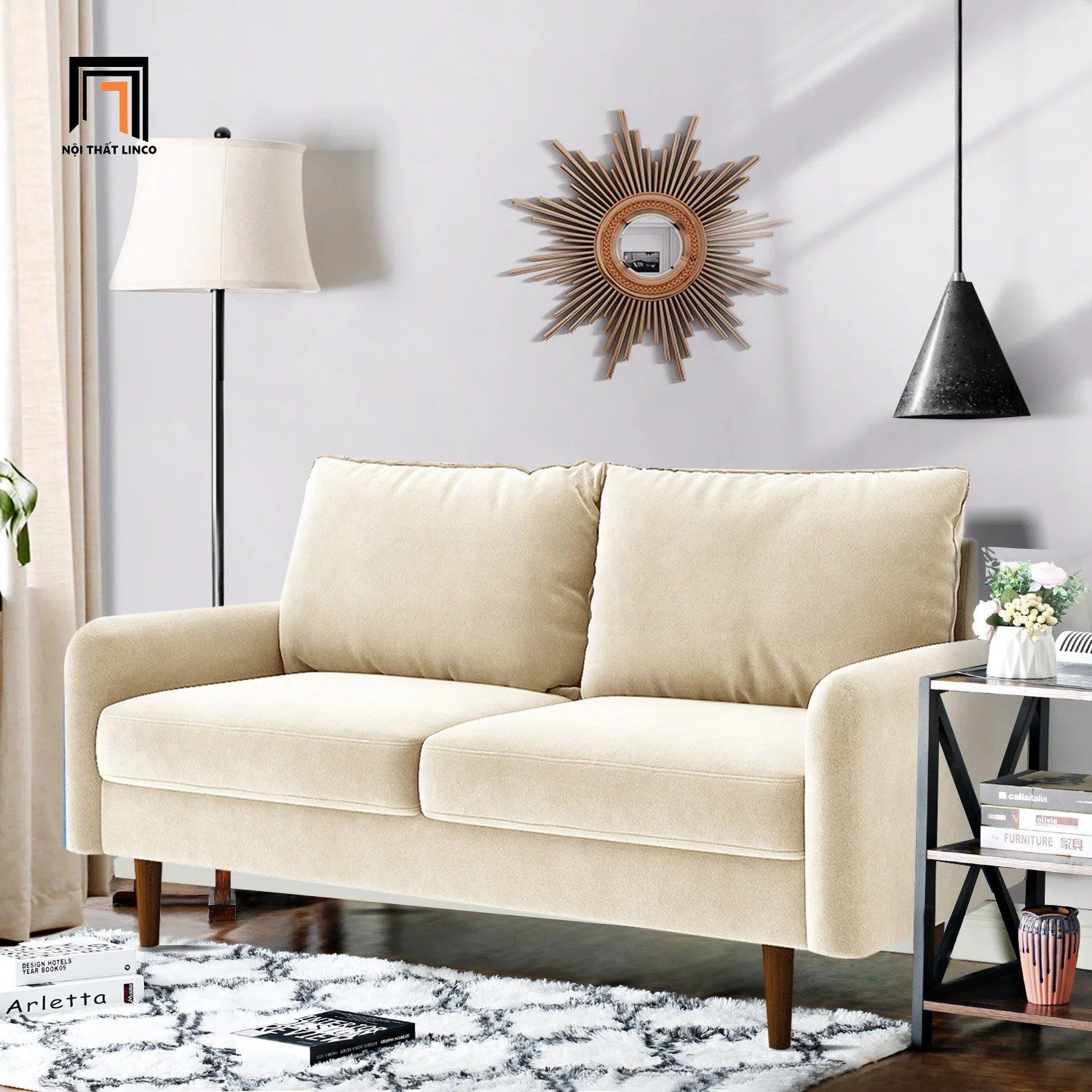  Ghế sofa băng nhỏ gọn BT203 Hessvilla dài 1m5 màu trắng kem 