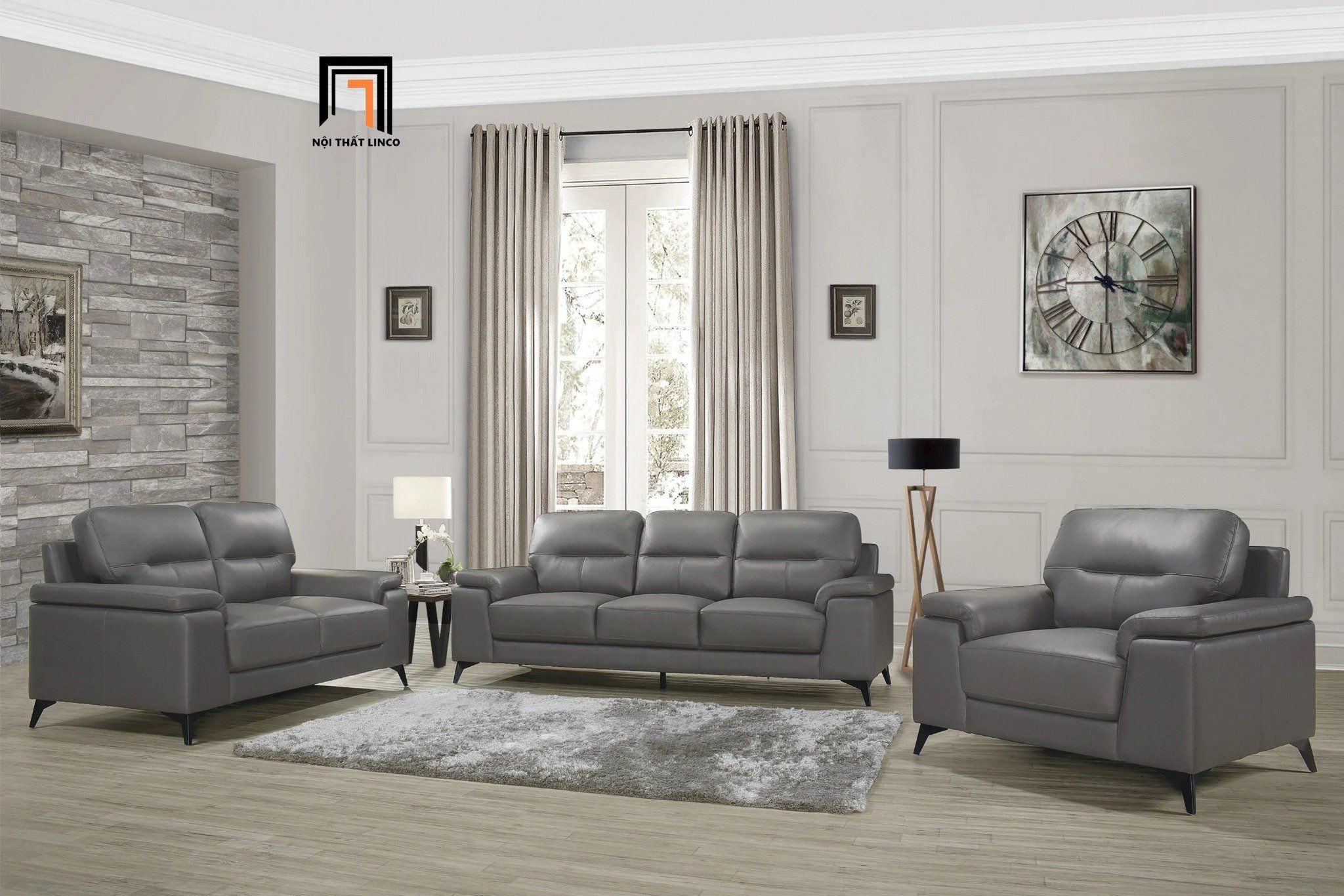  Bộ ghế sofa da giả KT46 Mahler da giả cho gia đình sang trọng 