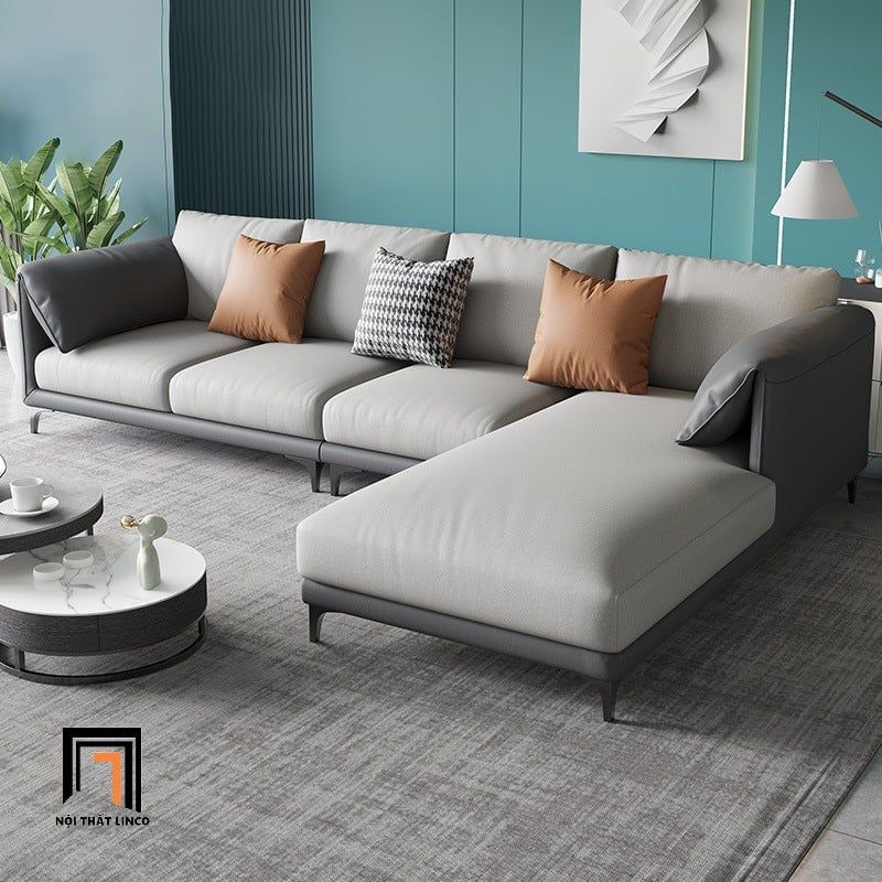  Ghế sofa băng dài 2m15 da công nghiệp BT297 Lesca phối màu xám 