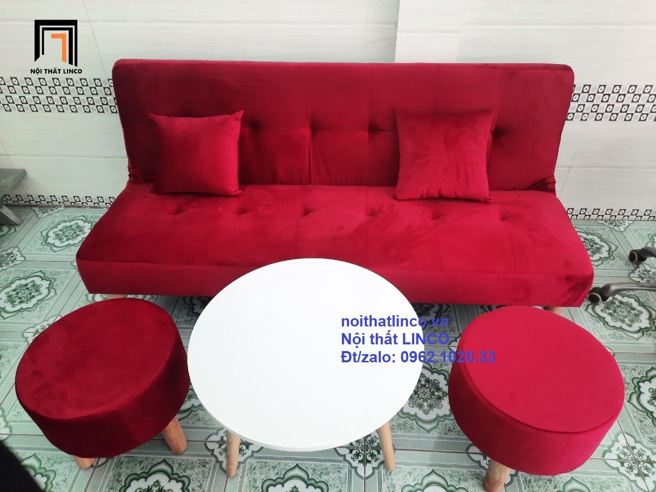  Bộ ghế sofa bed giường nằm SFG màu đỏ đô dài 1m7 giá rẻ 