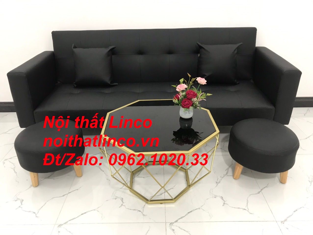  Bộ bàn ghế sofa băng đa năng mini nhỏ simili đen dài 2m 