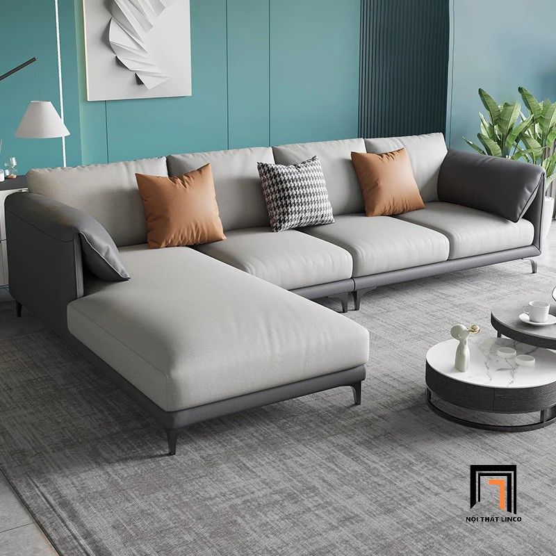  Bộ ghế sofa văn phòng da giả KT112 Lesca phối màu xám đẹp 