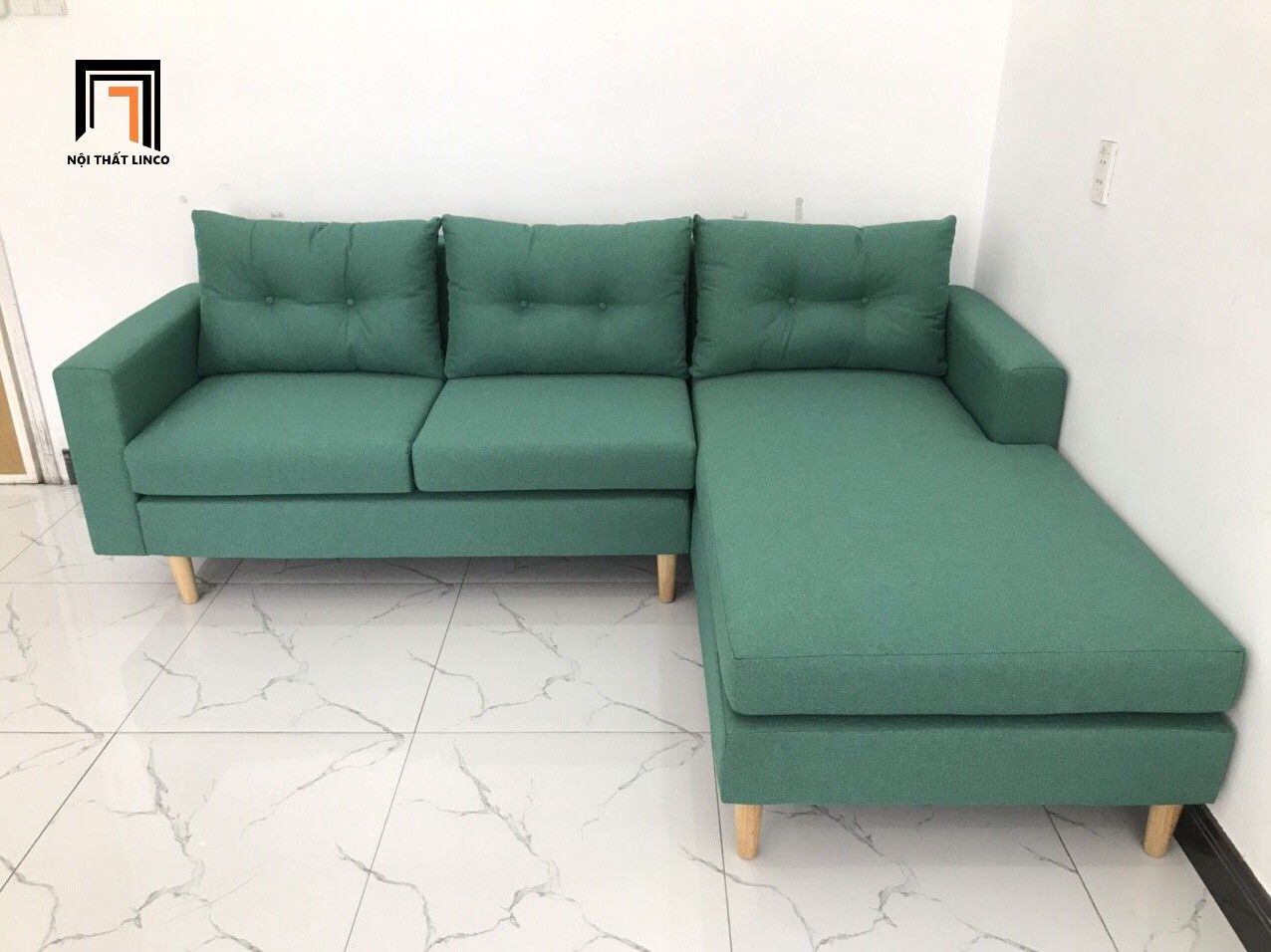  Bộ ghế sofa góc L 2m2 x 1m6 màu xanh ngọc nhỏ gọn 