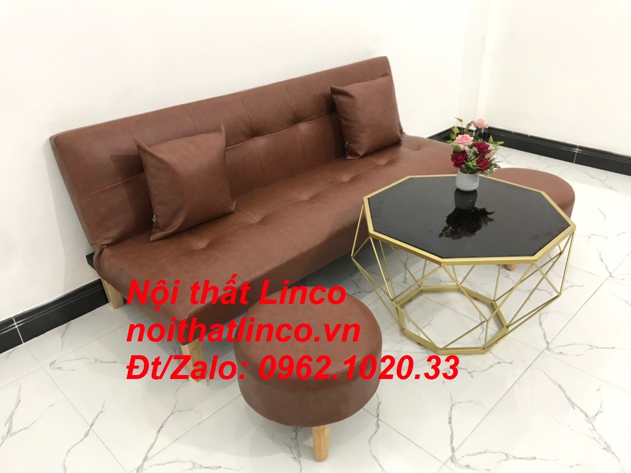  Bộ ghế sofa bed giường nằm 1m7 phòng khách simili giả da nâu 