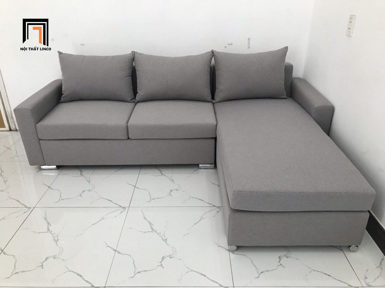  Sofa góc xám trắng giá rẻ dài 2m2 x 1m6 cho phòng khách nhỏ 