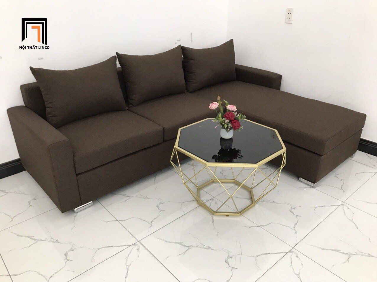  Bộ ghế sofa góc giá rẻ 2m2 x 1m6 màu nâu đậm nhỏ 