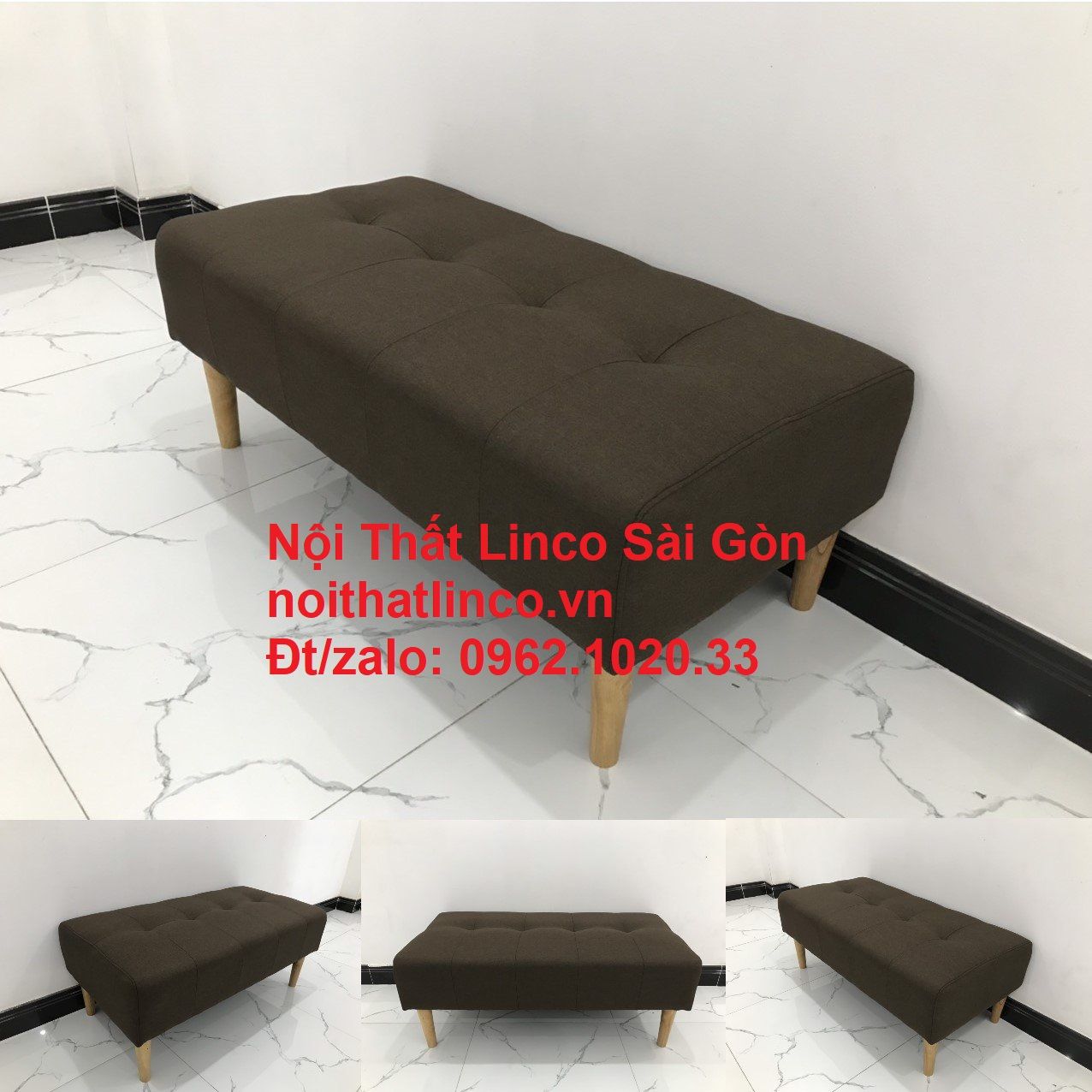  Ghế salong đôn sofa chữ nhật dài 1m nâu cafe đậm giá rẻ | Nội thất Linco tpHCM 