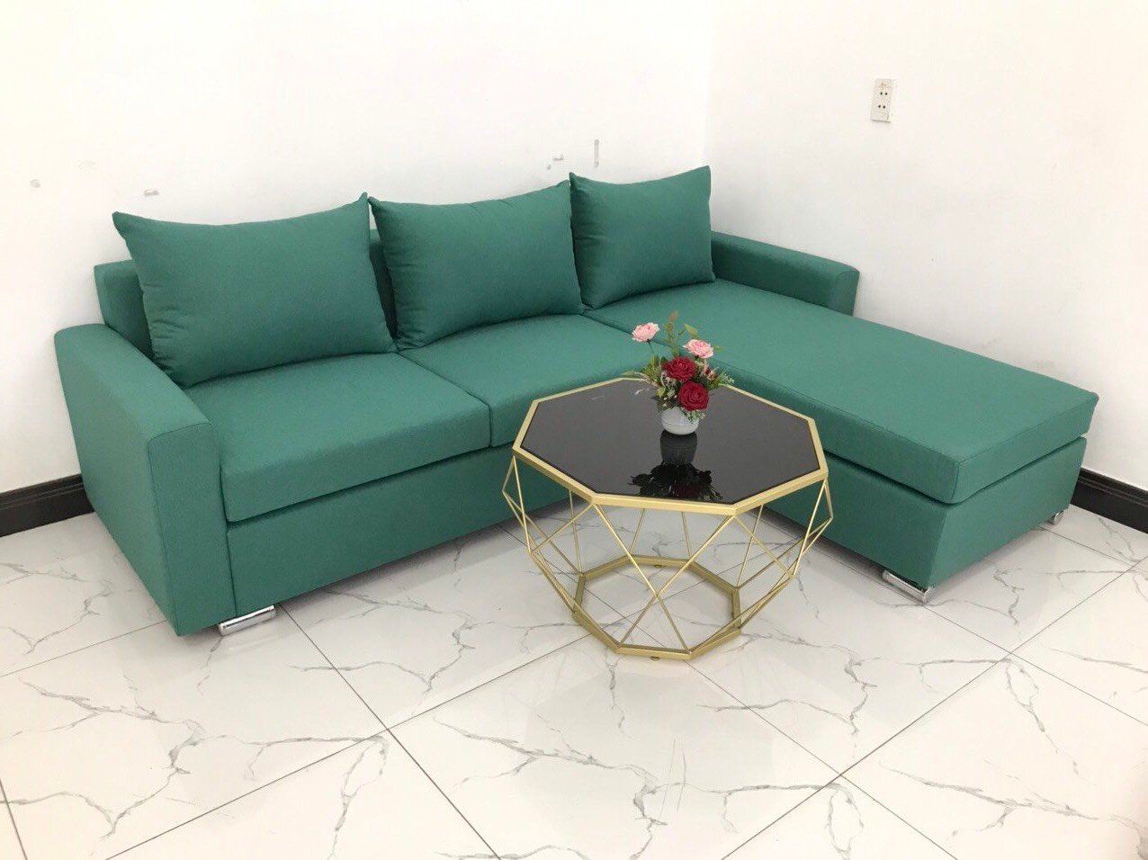  Bộ ghế sofa góc giá rẻ 2m2 x 1m6 màu xanh ngọc vải nỉ bố 