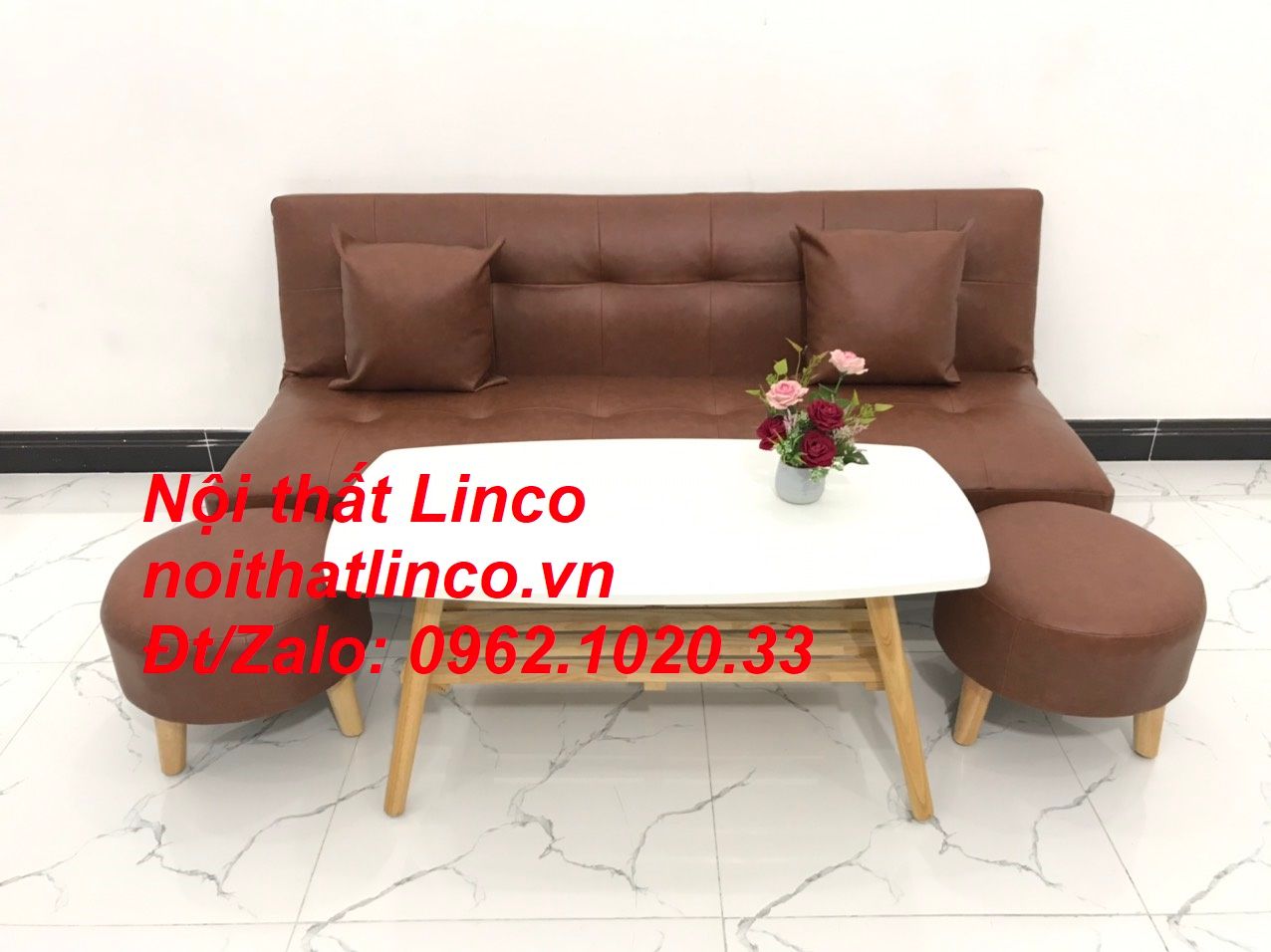  Bộ ghế sofa bed giường nằm 1m7 phòng khách simili giả da nâu 