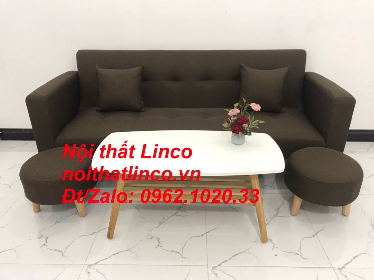  Bộ ghế sofa băng đa năng nâu cafe đậm rẻ dài 2m gia đình nhỏ 