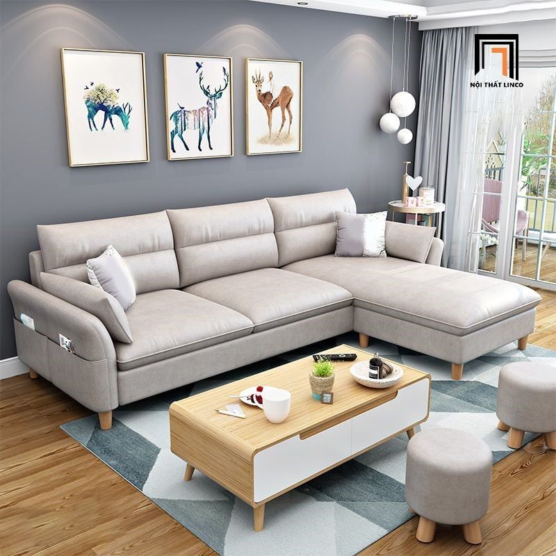  Bộ ghế sofa góc L gia đình GT128 Slope 2m4 x 1m6 vải nỉ đẹp 