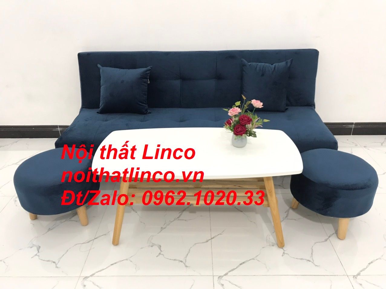  Bộ ghế sofa giường bed 1m72 xanh dương đen đậm vải nhung đẹp 