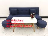  Bộ ghế sofa giường nằm dài 1m7 nhỏ gọn xanh dương đen đậm vải bố 